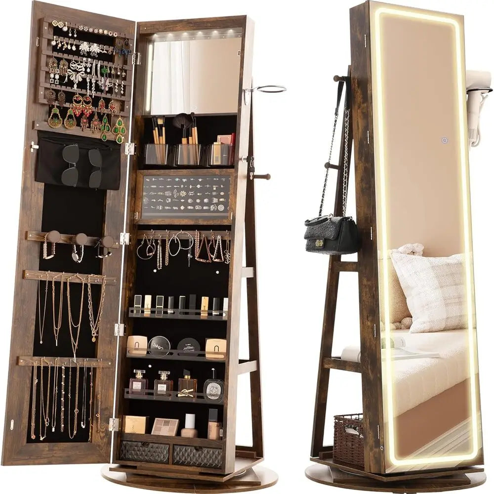 IRONCK LED Mirror Jewelry Cabinet Standing Armoire Lights