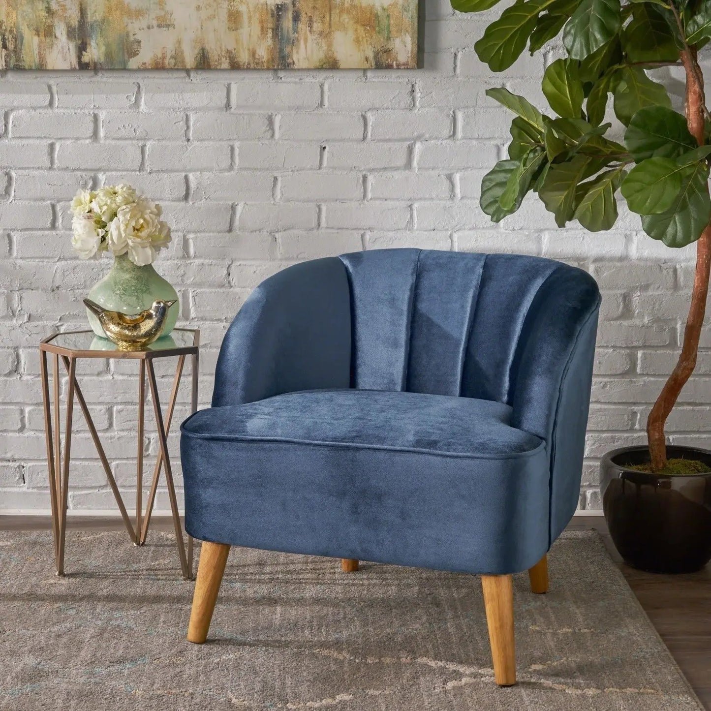 Velvet Channel Stitch Slope Arm Club Chair