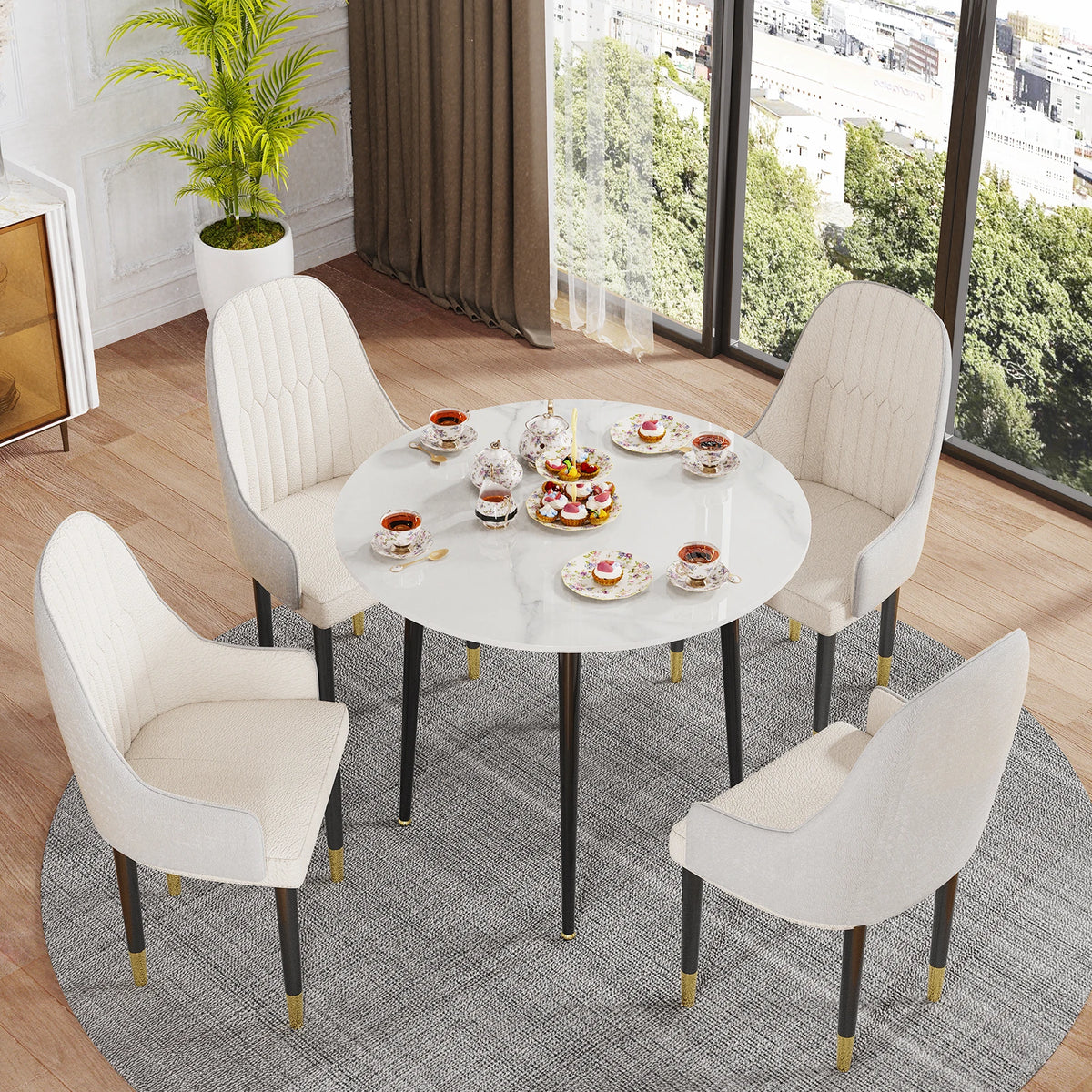 Sintered Stone Dining Table For Four With Black Metal Legs