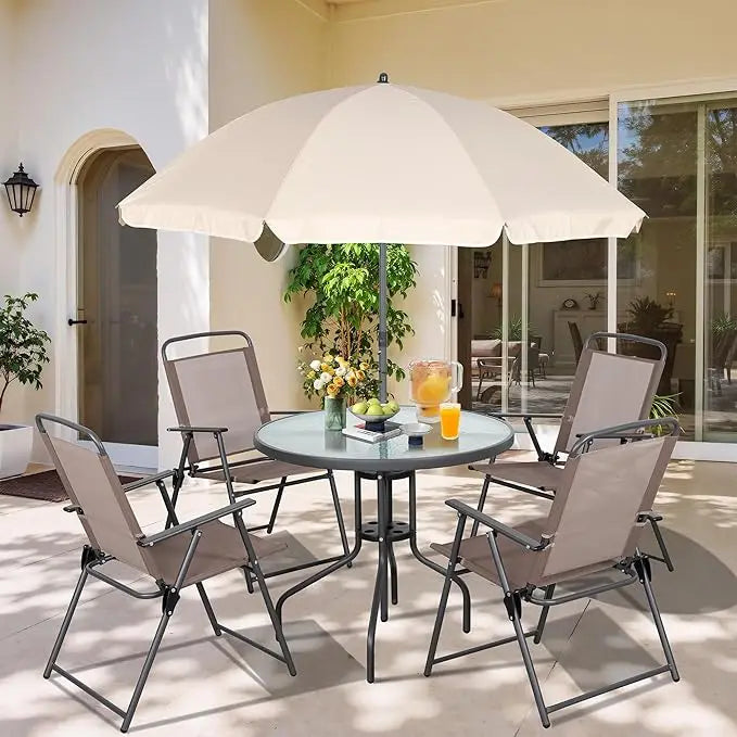 Six Piece Folding Patio Dining Set With Outdoor Umbrella