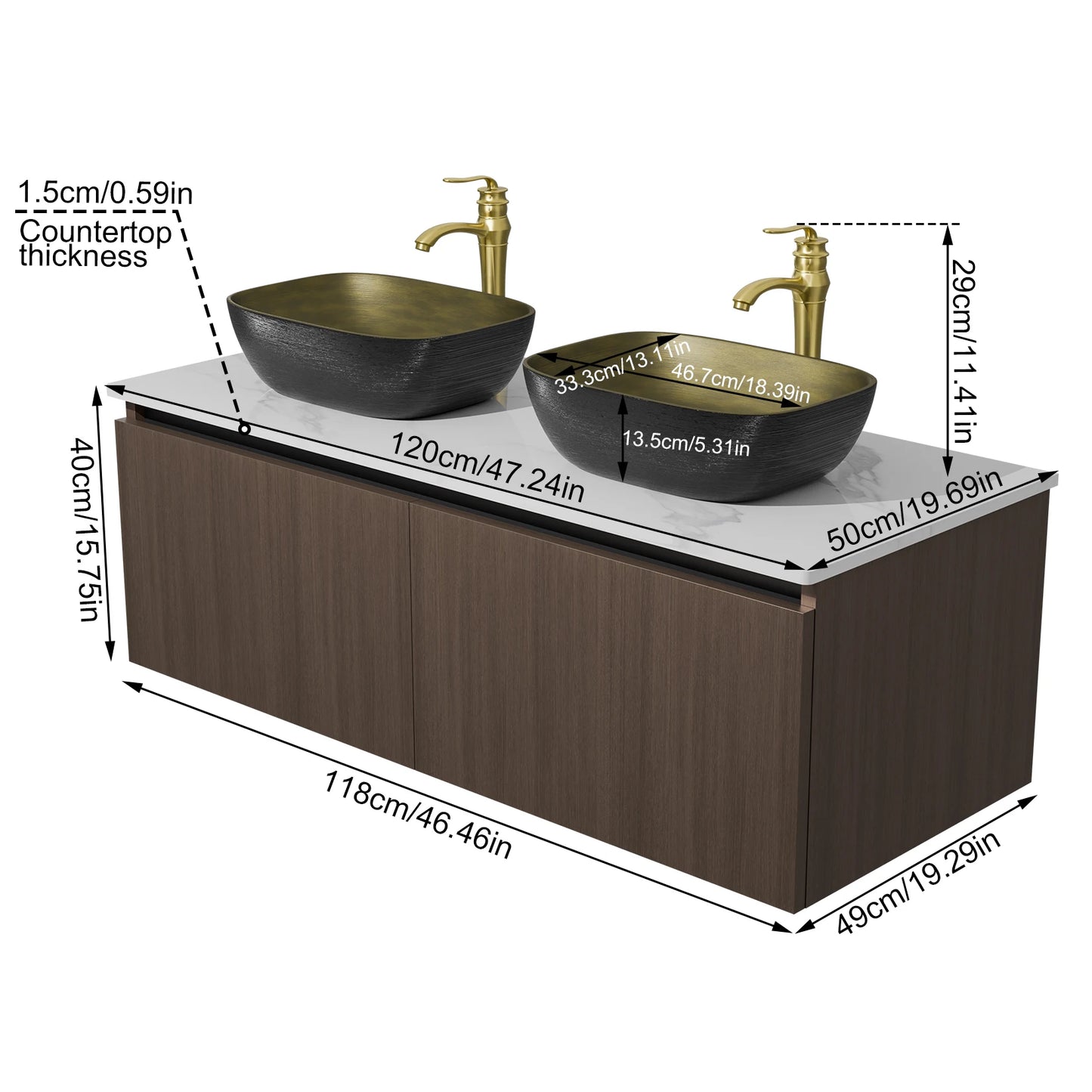 Hignconcerned Modern Floating Vanity Cabinet Ceramic Basin