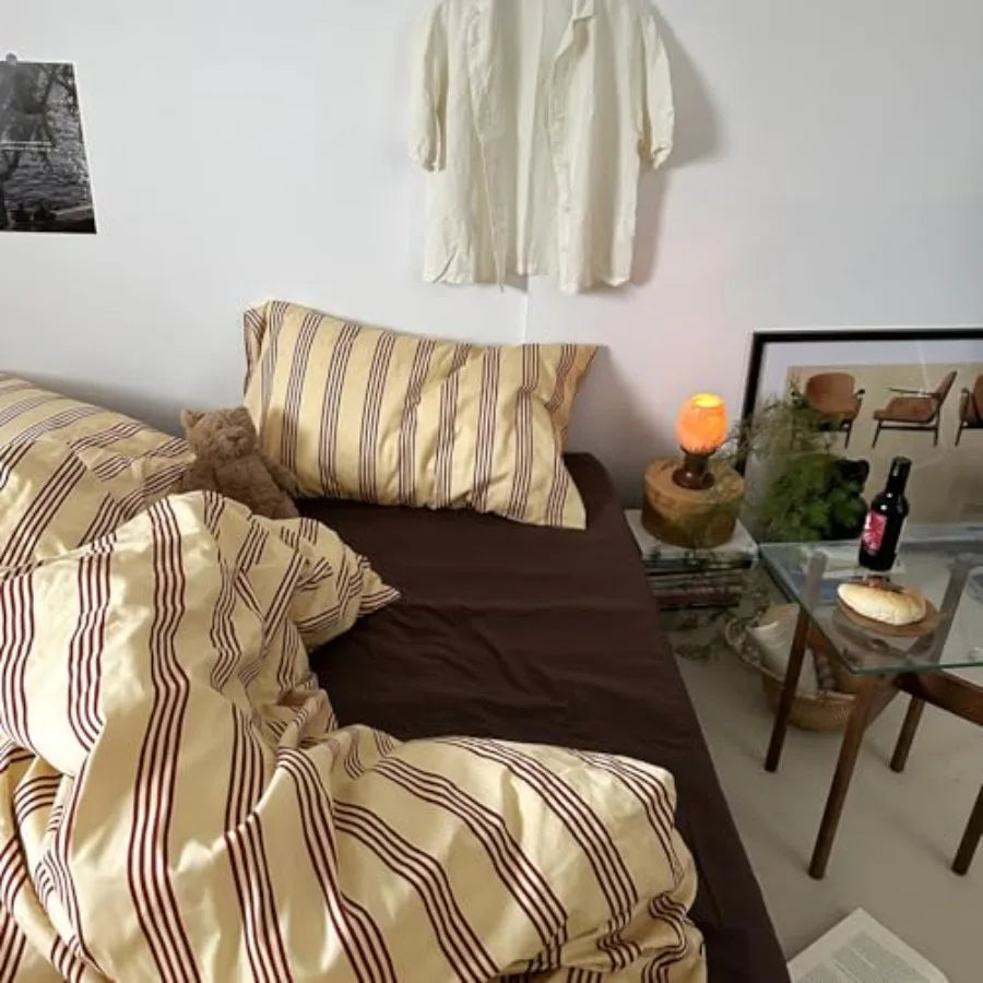 Retro Striped Duvet Cover Set Natural Cotton Bedding