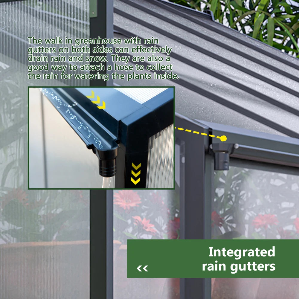 Outdoor Aluminum Walk-In Greenhouse With Polycarbonate Panels And Double Doors