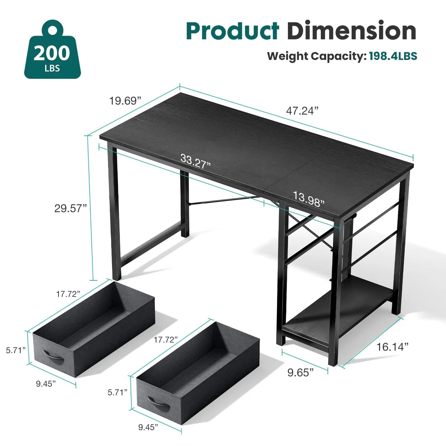 JHK Computer Desk With Drawers For Study Office Gaming