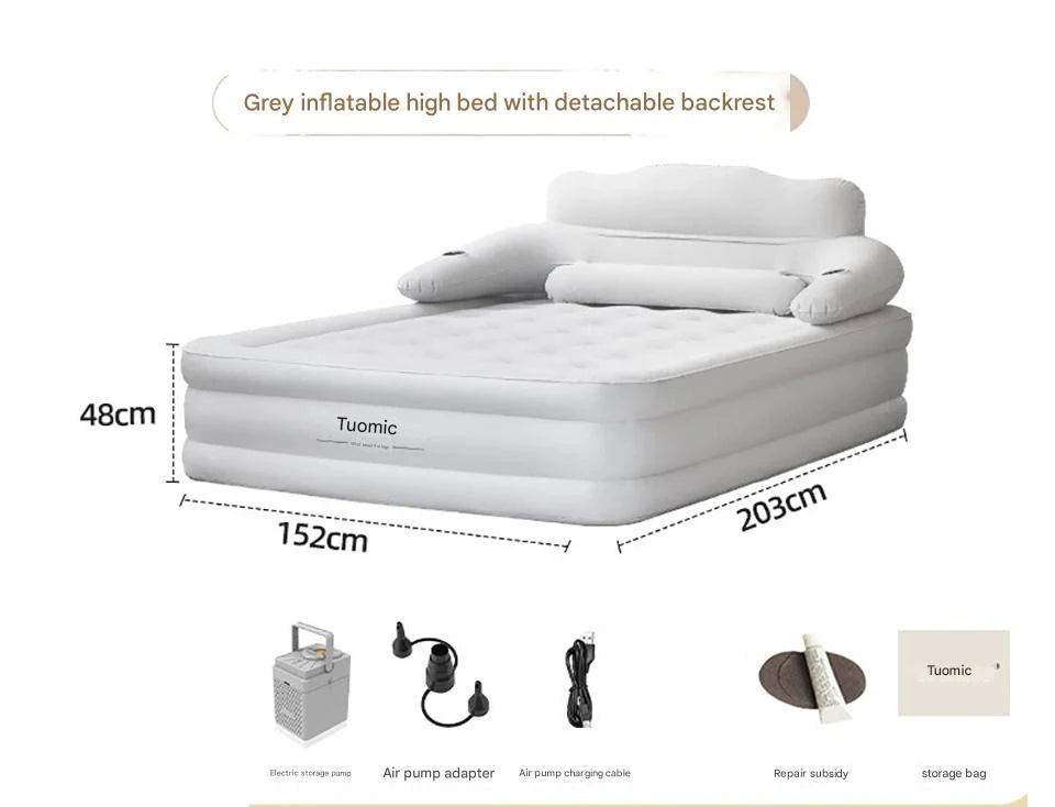 Air Mattress With Headboard Inflatable Bed With Electric Pump