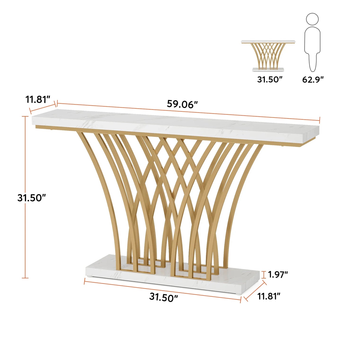 Tribesigns Modern Gold Console Table With Grid Base For Entryway