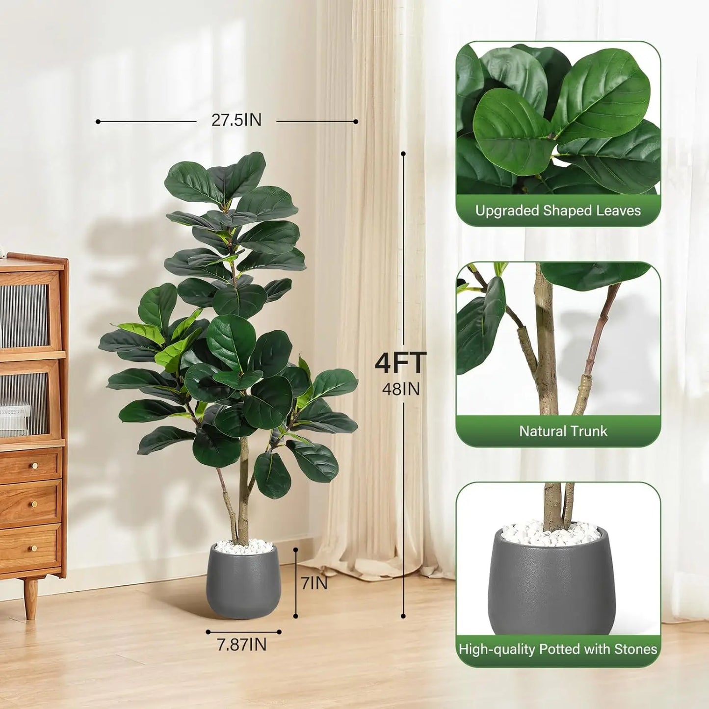 HiMISS Fiddle Leaf Fig Tree Artificial In White Planter Pot