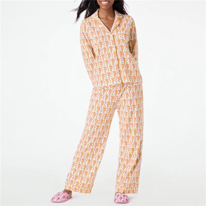 hirigin Women Pajama Set Cartoon Monkey Print Loungewear