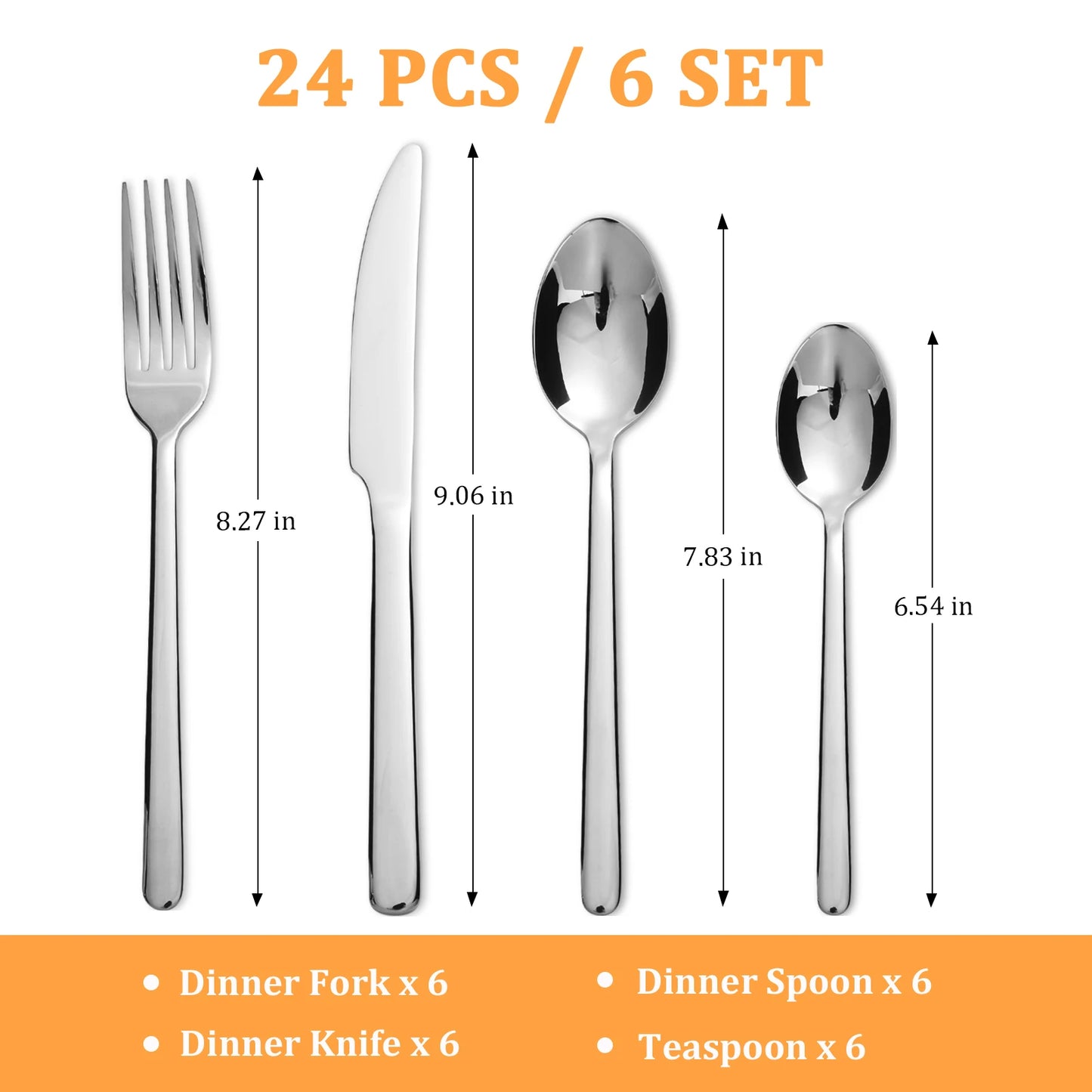 HANSMART 24 Piece Stainless Steel Flatware Set For 6