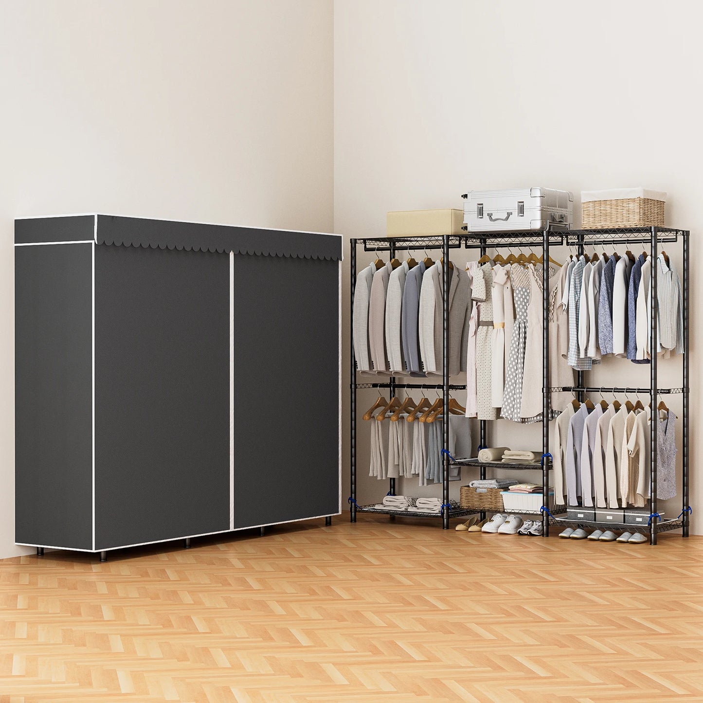 Freestanding Metal Clothes Rack Storage Organizer Heavy Duty Wardrobe
