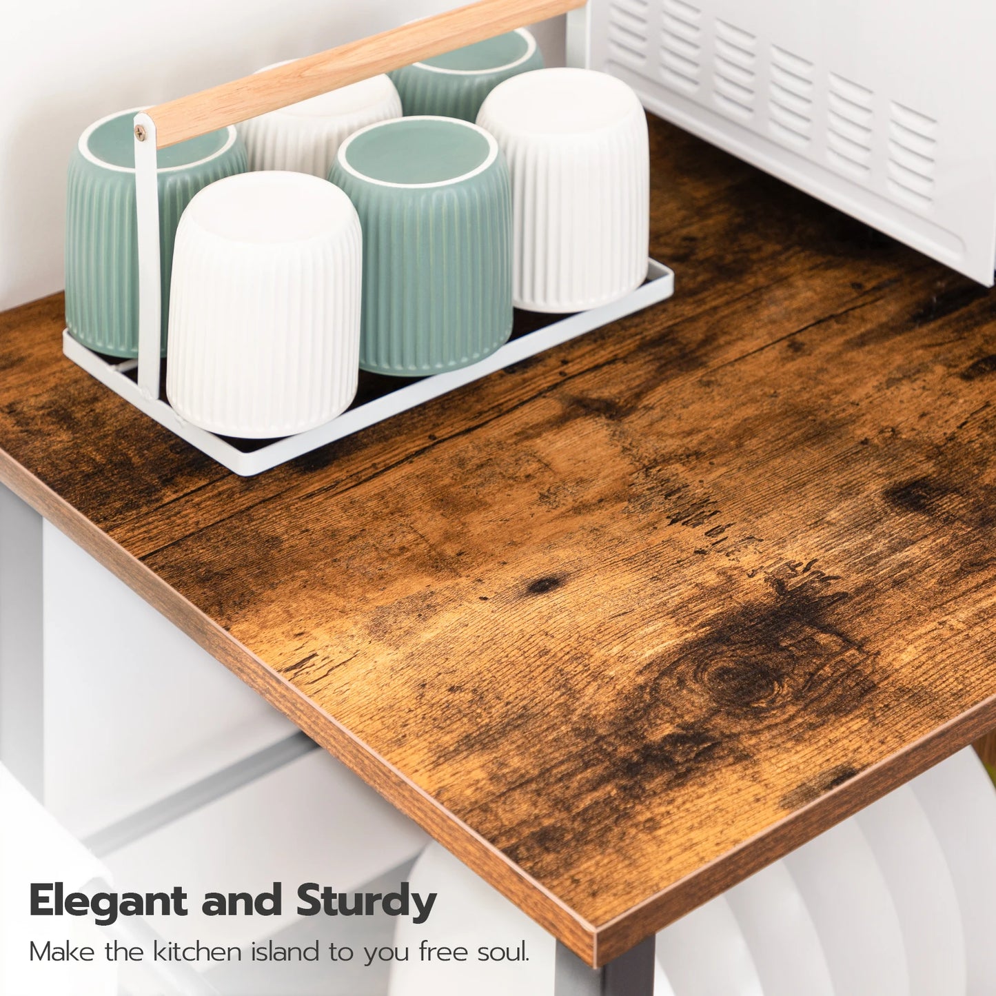 HOOBRO Kitchen Island Cart With Storage And Hooks Shelves