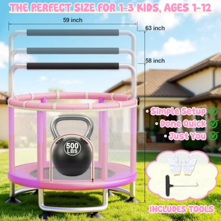 Indoor Outdoor Toddler Trampoline With Steel Frame Safety Net And Swing