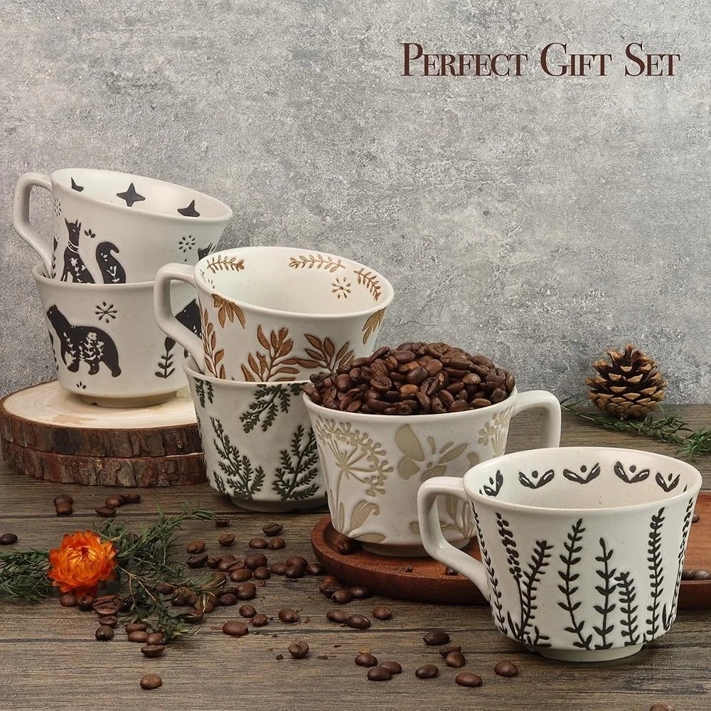 XMSJ Unique Ceramic Mugs Set 4 Nature Inspired Teacups