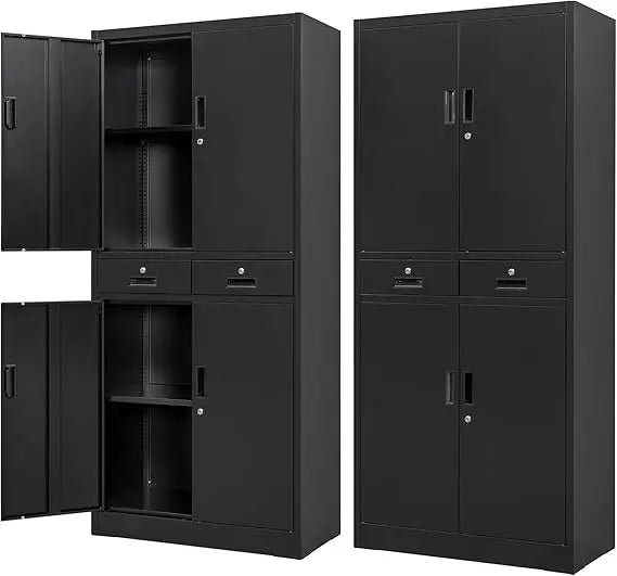 Metal Locking Storage Cabinet With Drawers And Adjustable Shelves