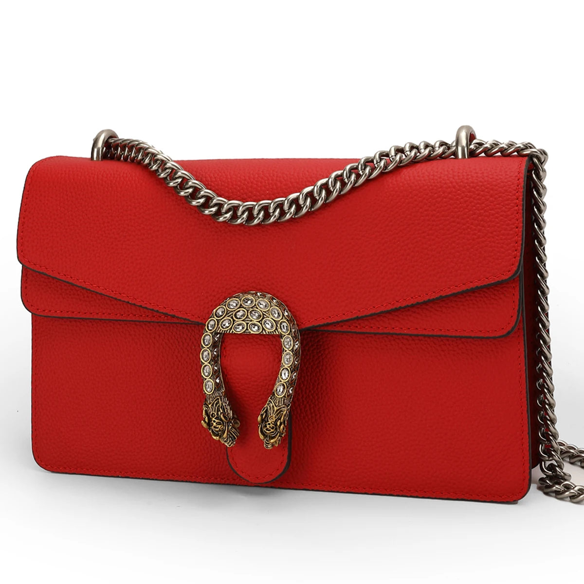 NONECN Genuine Leather Crossbody Bag For Women With Chain