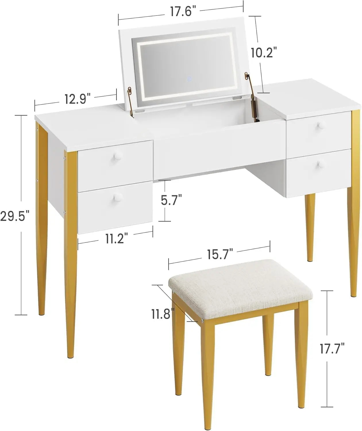 HiMISS Makeup Vanity Desk With Flip Top Mirror LED Lights