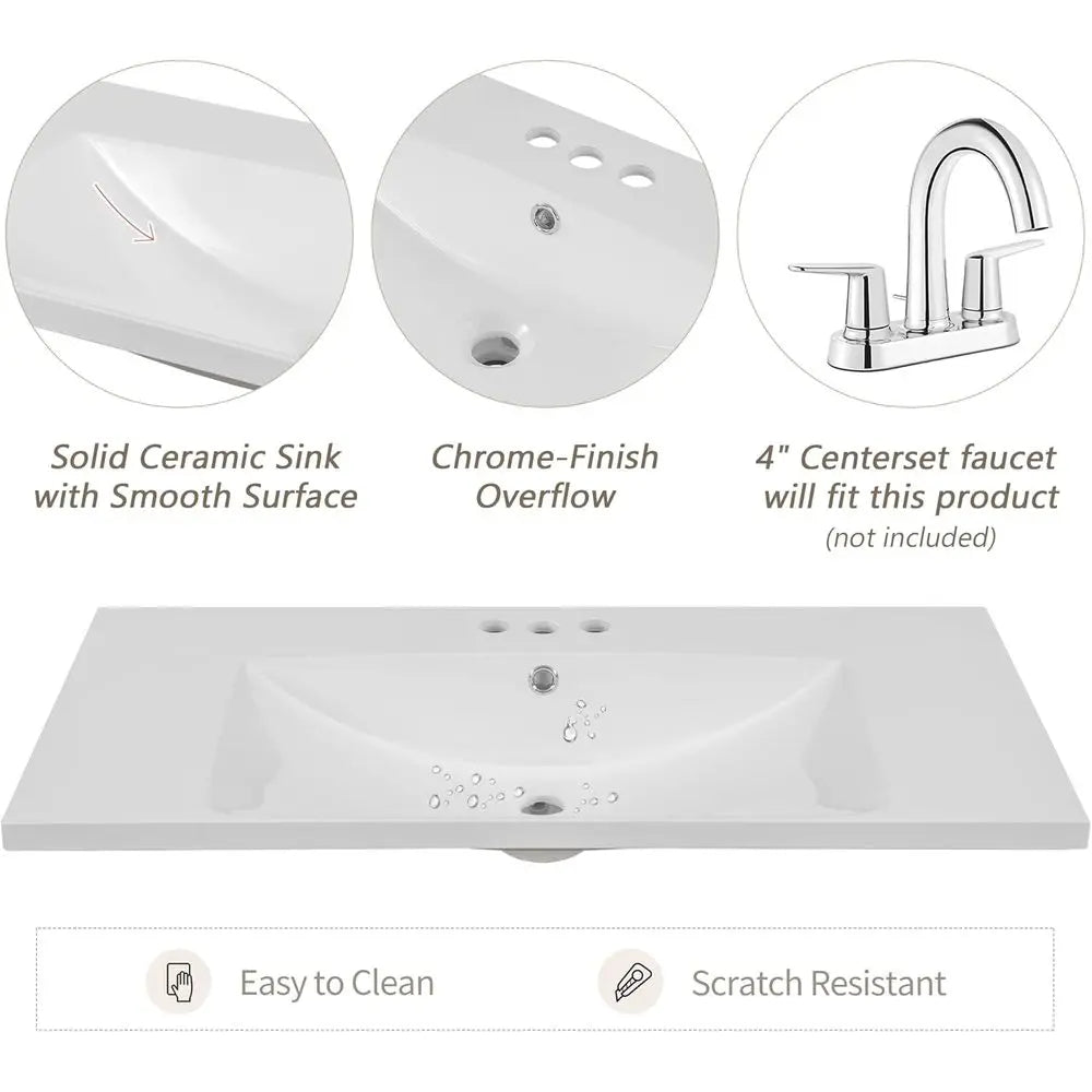 Bathroom Vanity Set With Sink Solid Wood Frame MDF Cabinet