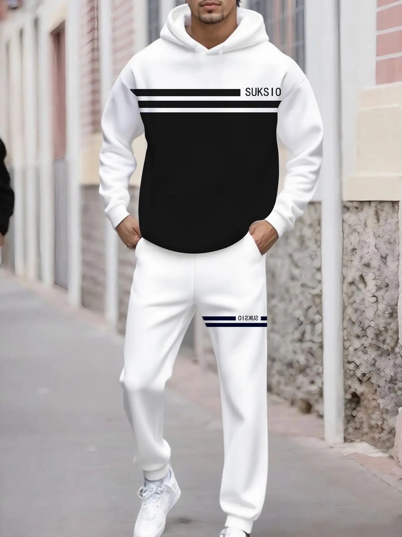 NONECN Men's European and American Style Sports 2-Piece Set