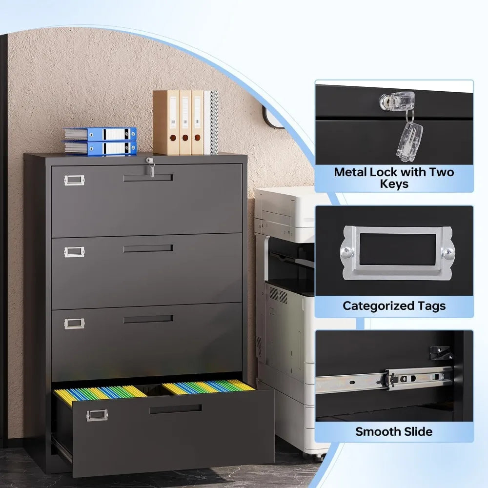 Lateral 4-Drawer Locking Filing Cabinet