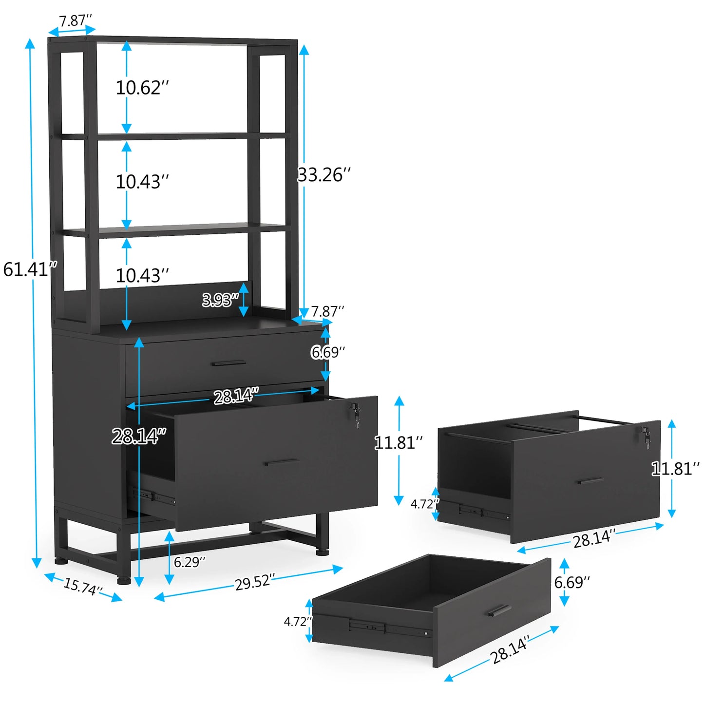 Tribesigns Two Drawer Vertical File Cabinet With Lock And Bookshelf