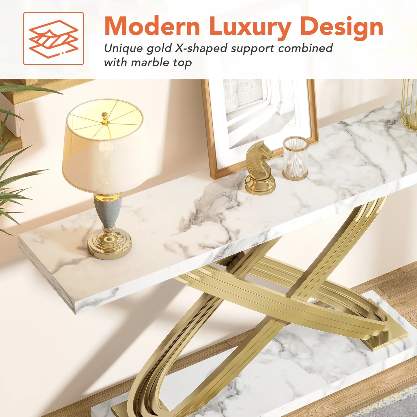 Tribesigns Modern Console Table With Faux Marble Finish Entryway