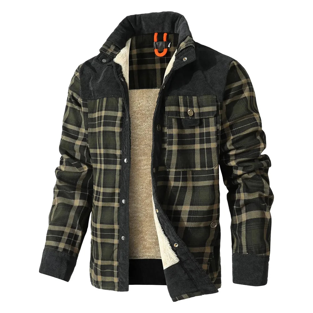NONECN Men's Plaid Sherpa Lined Winter Bomber Jacket