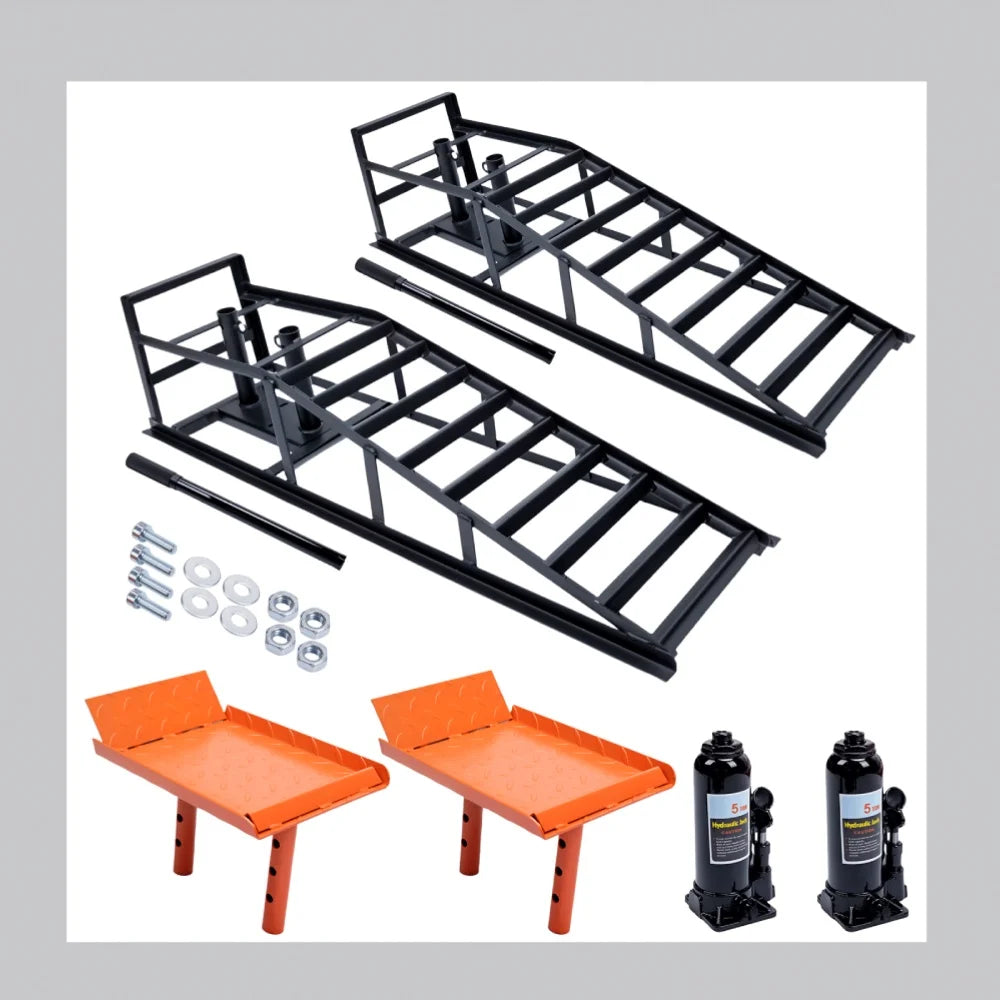 2 Pack Heavy Duty Hydraulic Car Ramps 11000 Lbs For Oil Changes Truck Trailer And Auto Repair