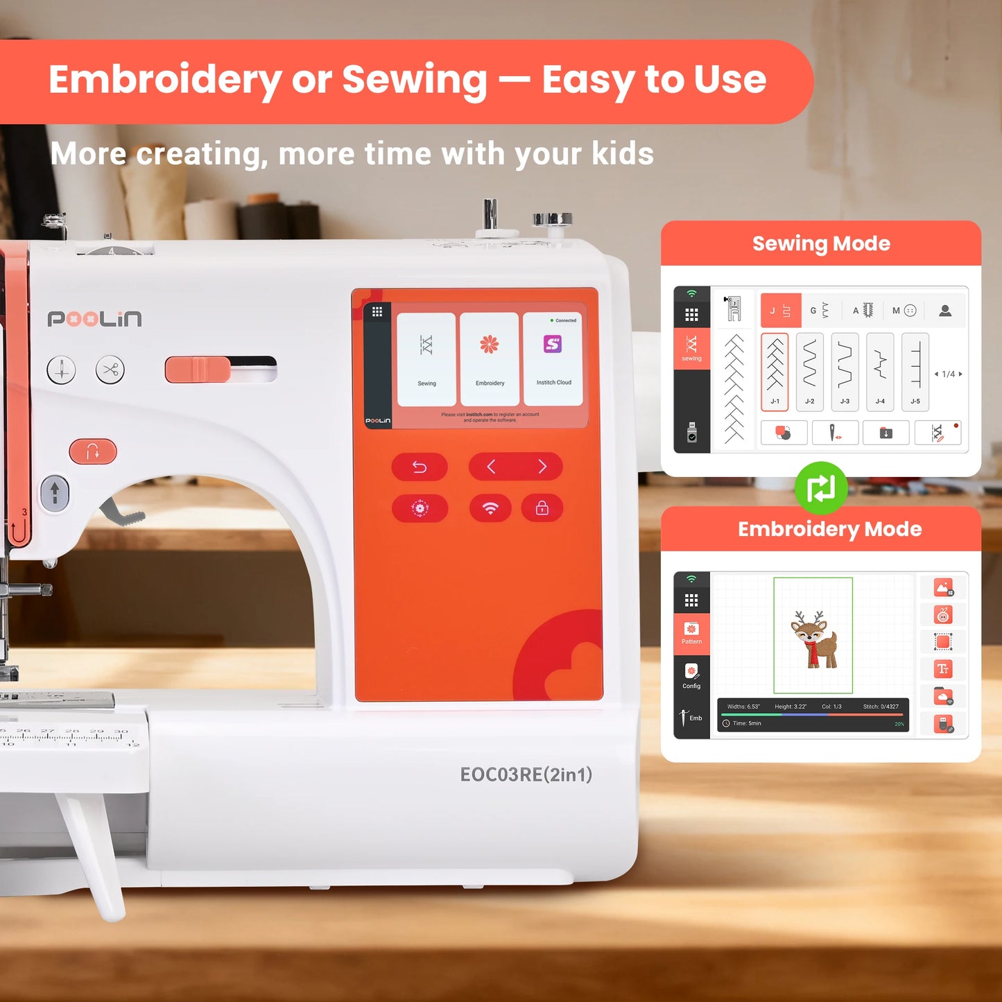 2-in-1 Embroidery and Sewing Machine for Beginners EOC03