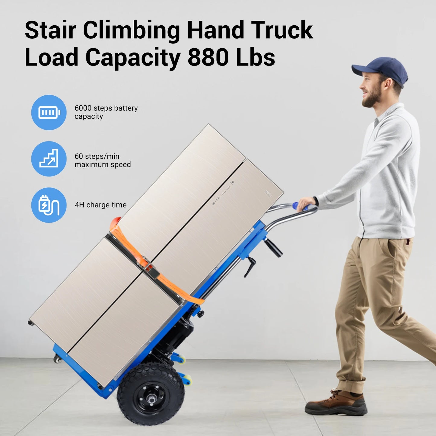 Charging Heavy Duty Electric Stair Climbing Hand Truck Dolly With 880lb Capacity