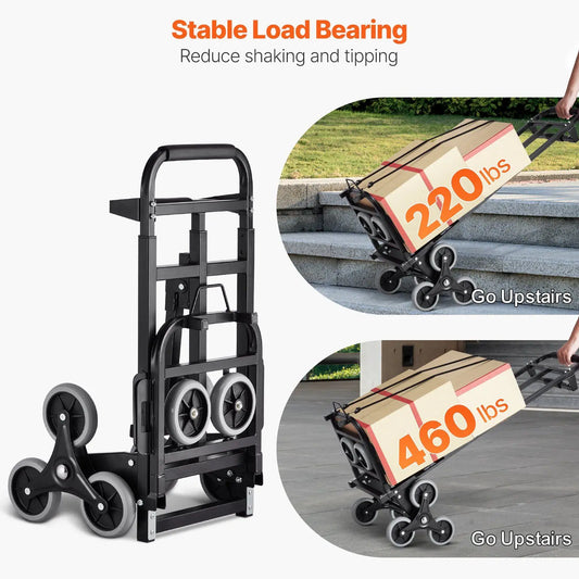 Stair Climbing Cart Heavy Duty Hand Truck Dolly With Adjustable Handle And Six Wheel Folding Design