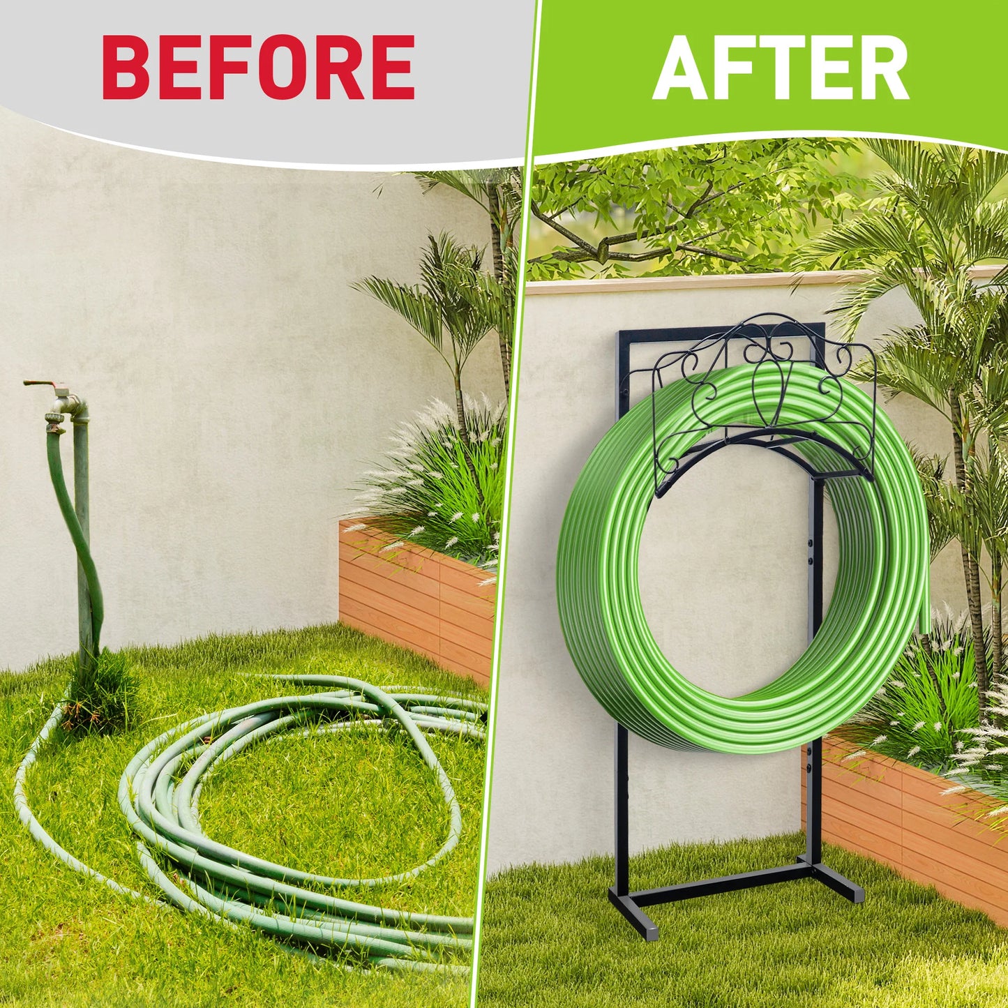 Garden Hose Holder Stand Heavy Duty Metal Freestanding Hose Hanger