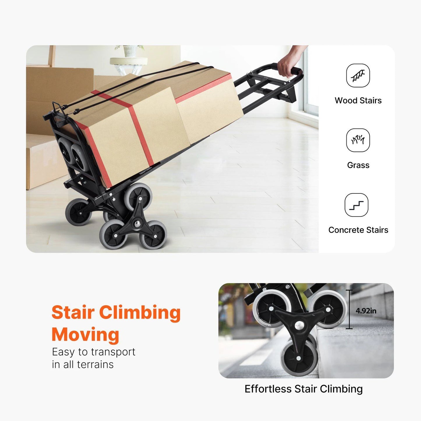 Stair Climbing Cart Heavy Duty Hand Truck Dolly With Adjustable Handle And Six Wheel Folding Design