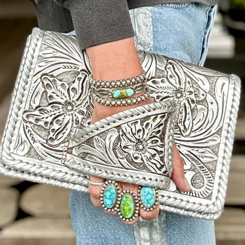 NONECN Retro Pattern PU Leather Handbag For Women Everyday