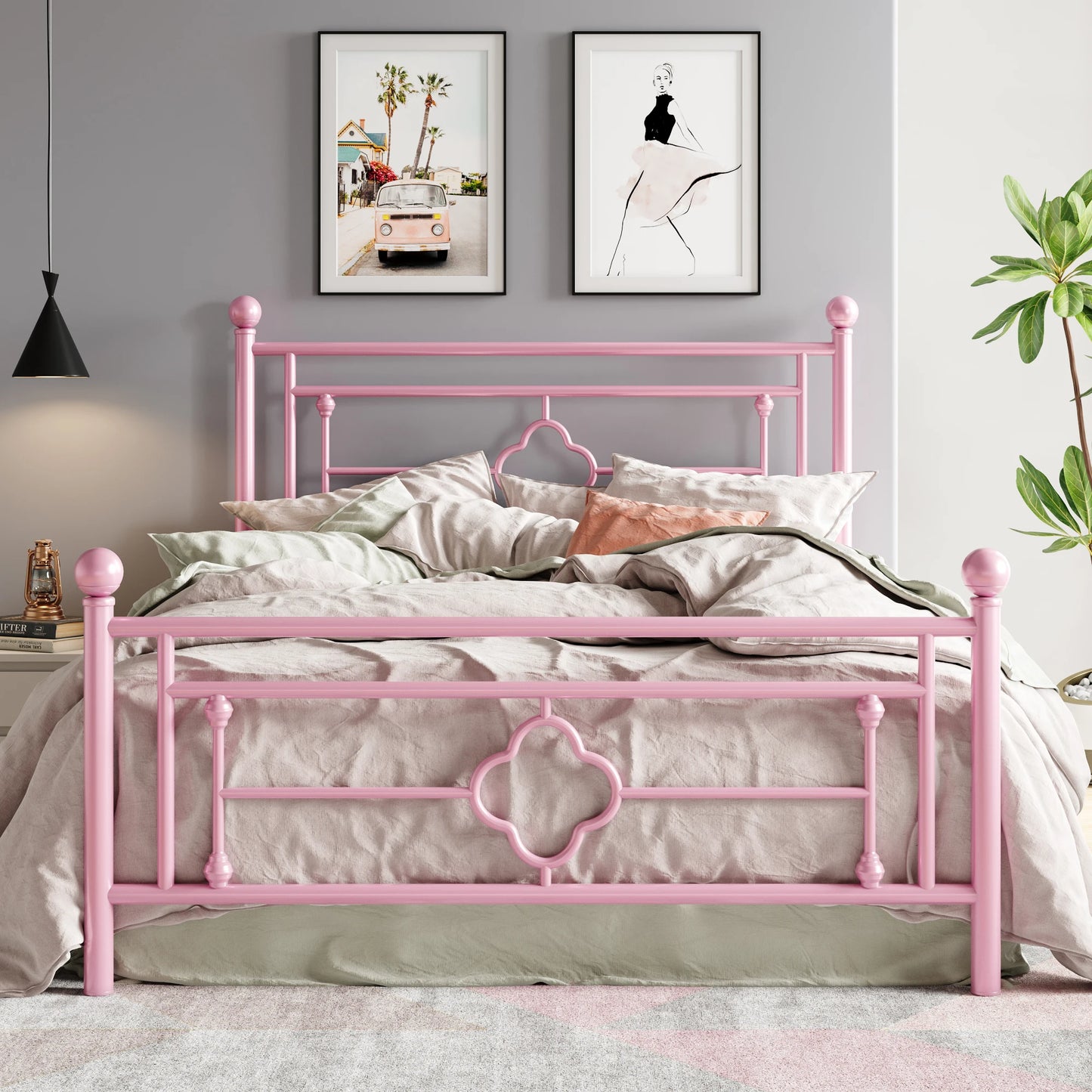 Hoomic Vintage Victorian Platform Bed Frame With Wrought Iron Headboard