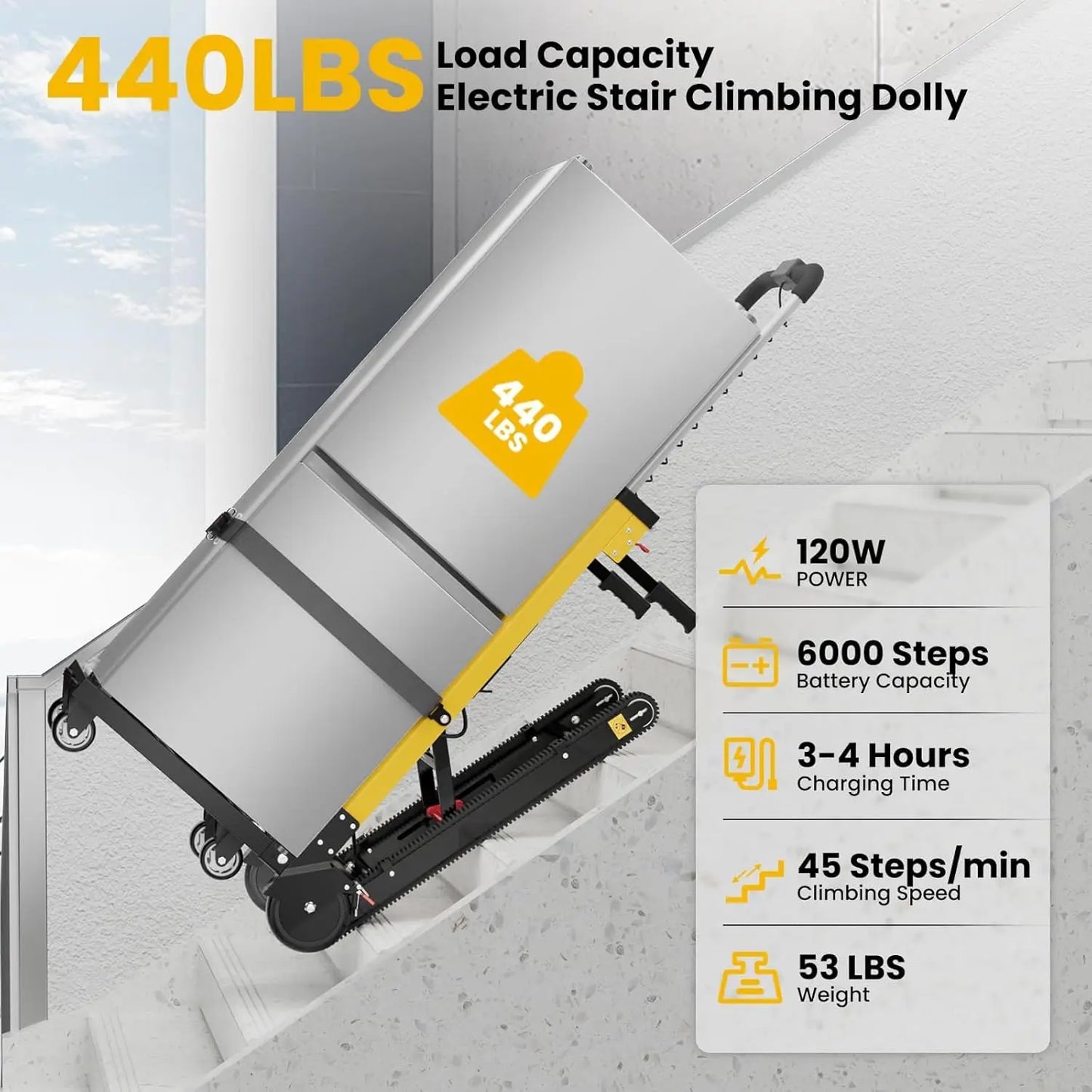 Climbing Heavy Duty Electric Stair Climbing Hand Truck Dolly 441 Lb Capacity For Furniture Logistics