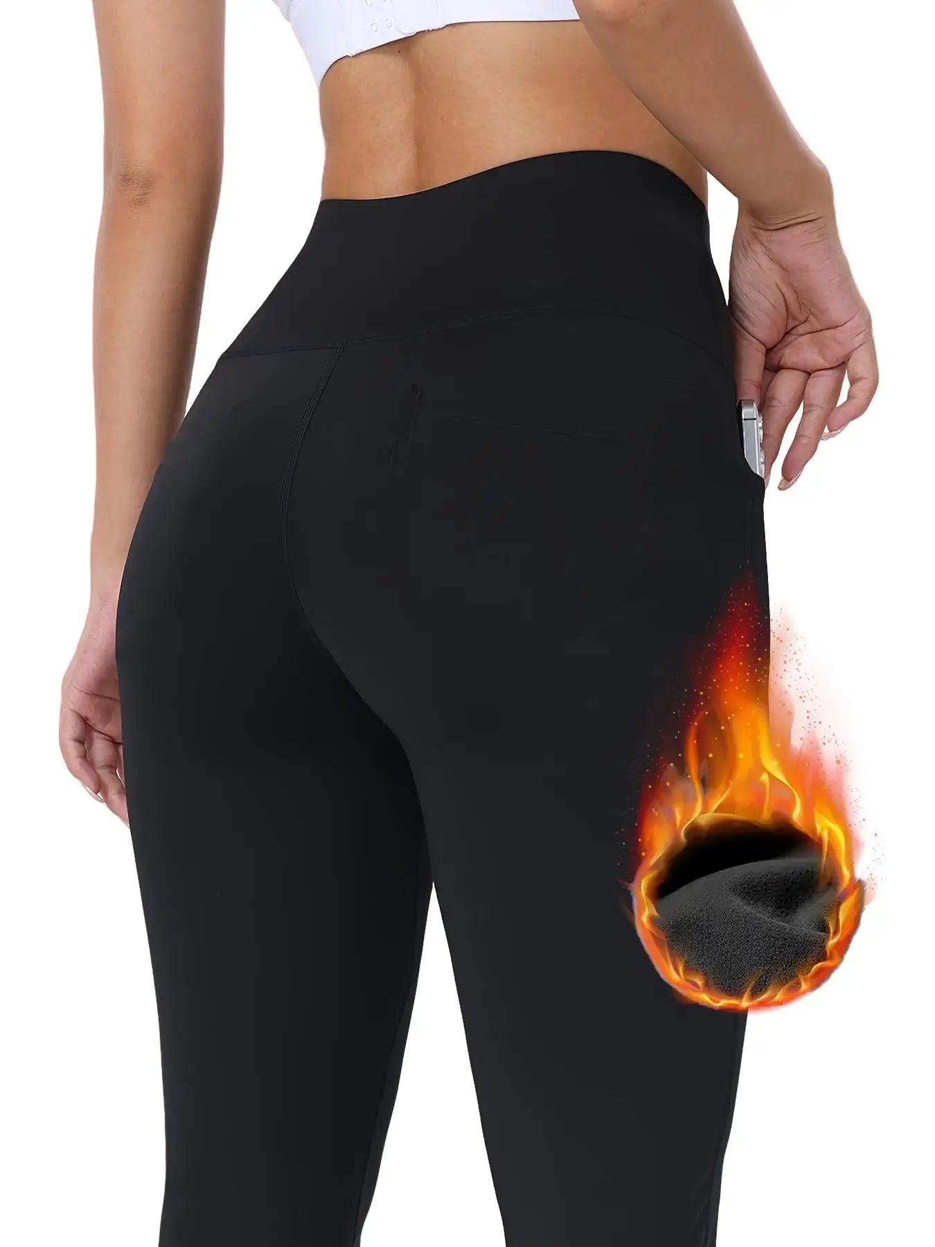 Women's Fleece-Lined High-Waist Yoga Pants With Pockets Bootcut
