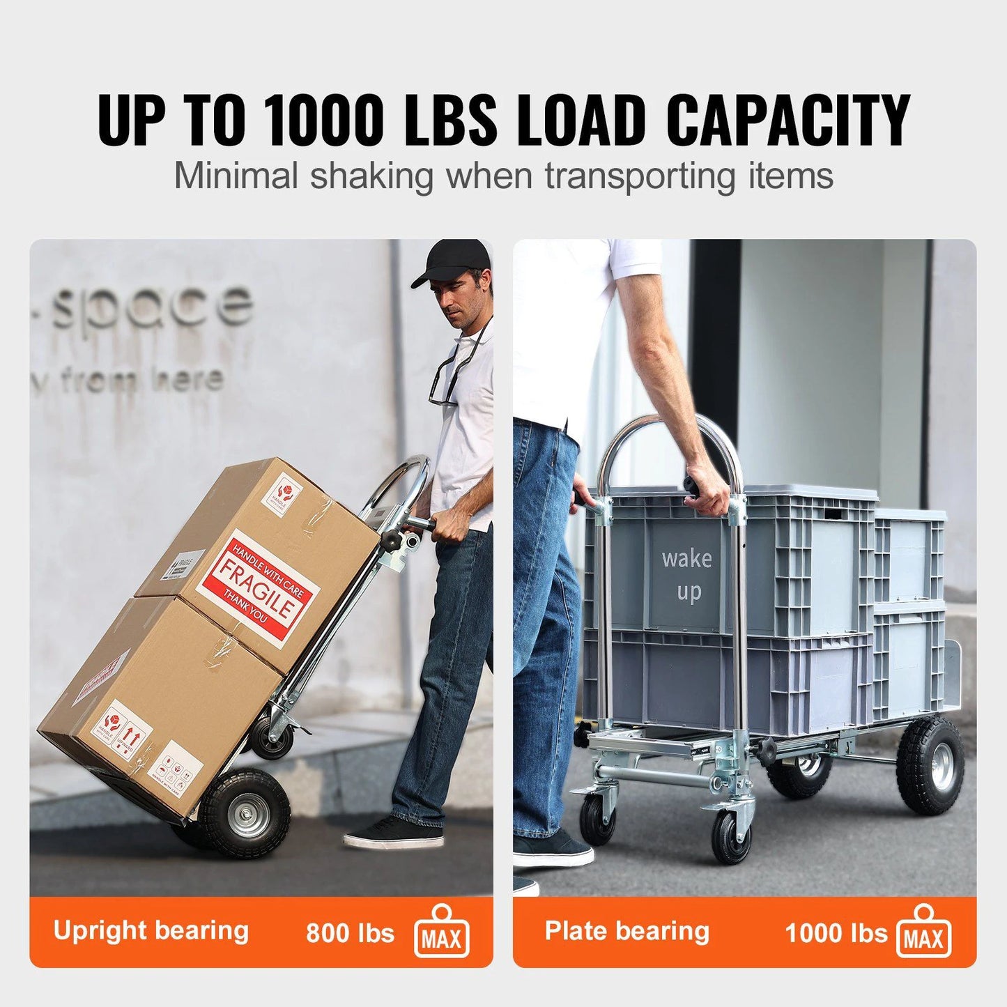 Aluminum Folding Hand Truck 4 In 1 Design 1000 Lbs Capacity Heavy Duty Collapsible Dolly Cart With Rubber Wheels