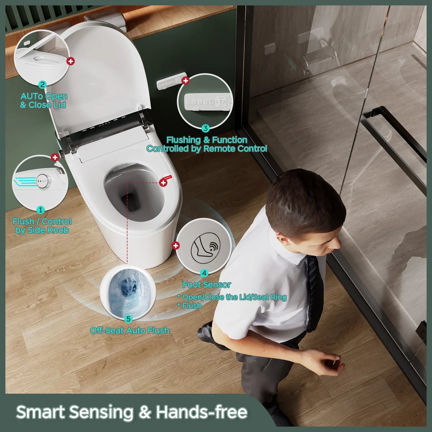 Buffer Smart Toilet With Built In Bidet And Dual Auto Flush