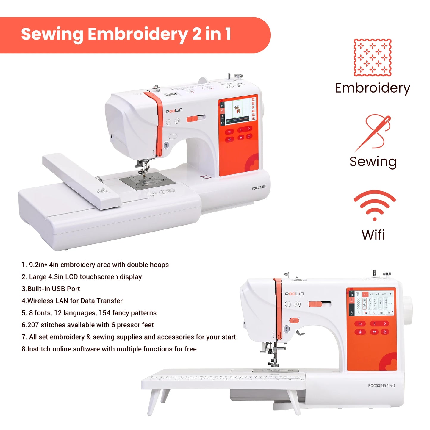 2-in-1 Embroidery and Sewing Machine for Beginners EOC03