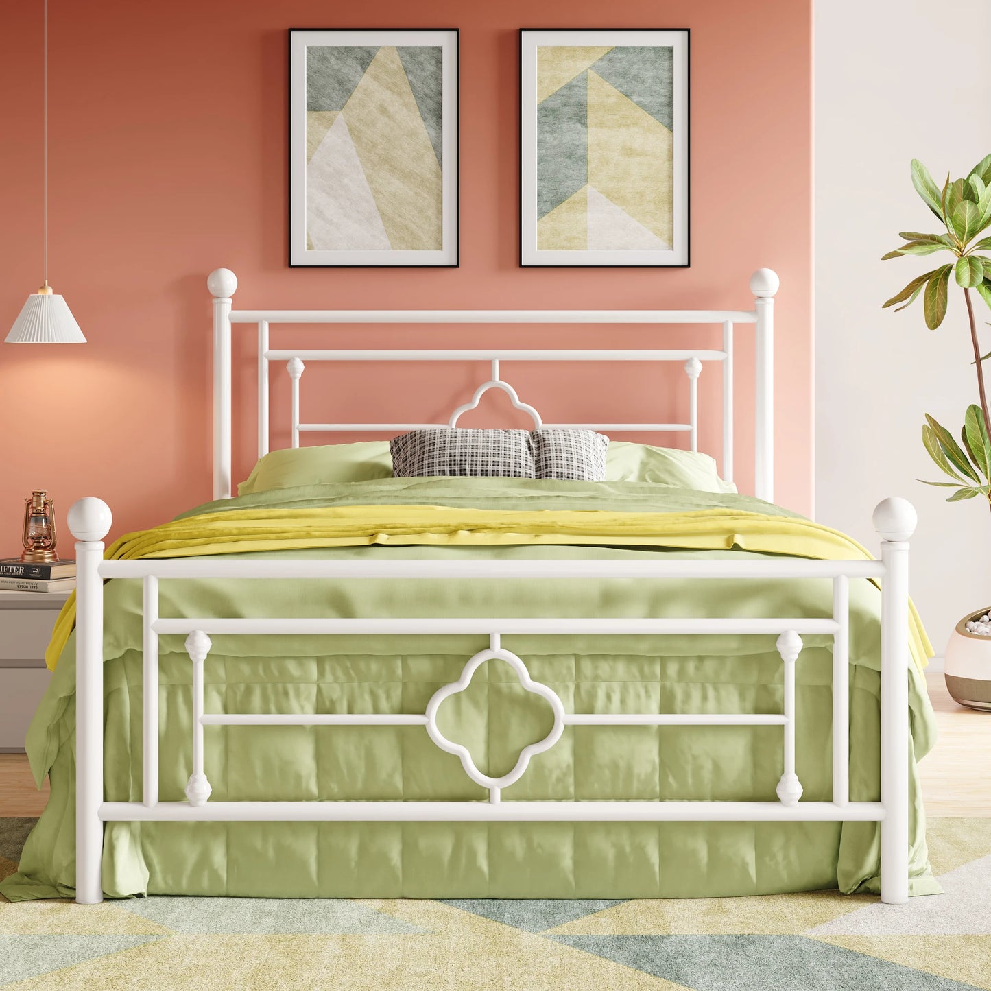 Hoomic Vintage Victorian Platform Bed Frame With Wrought Iron Headboard