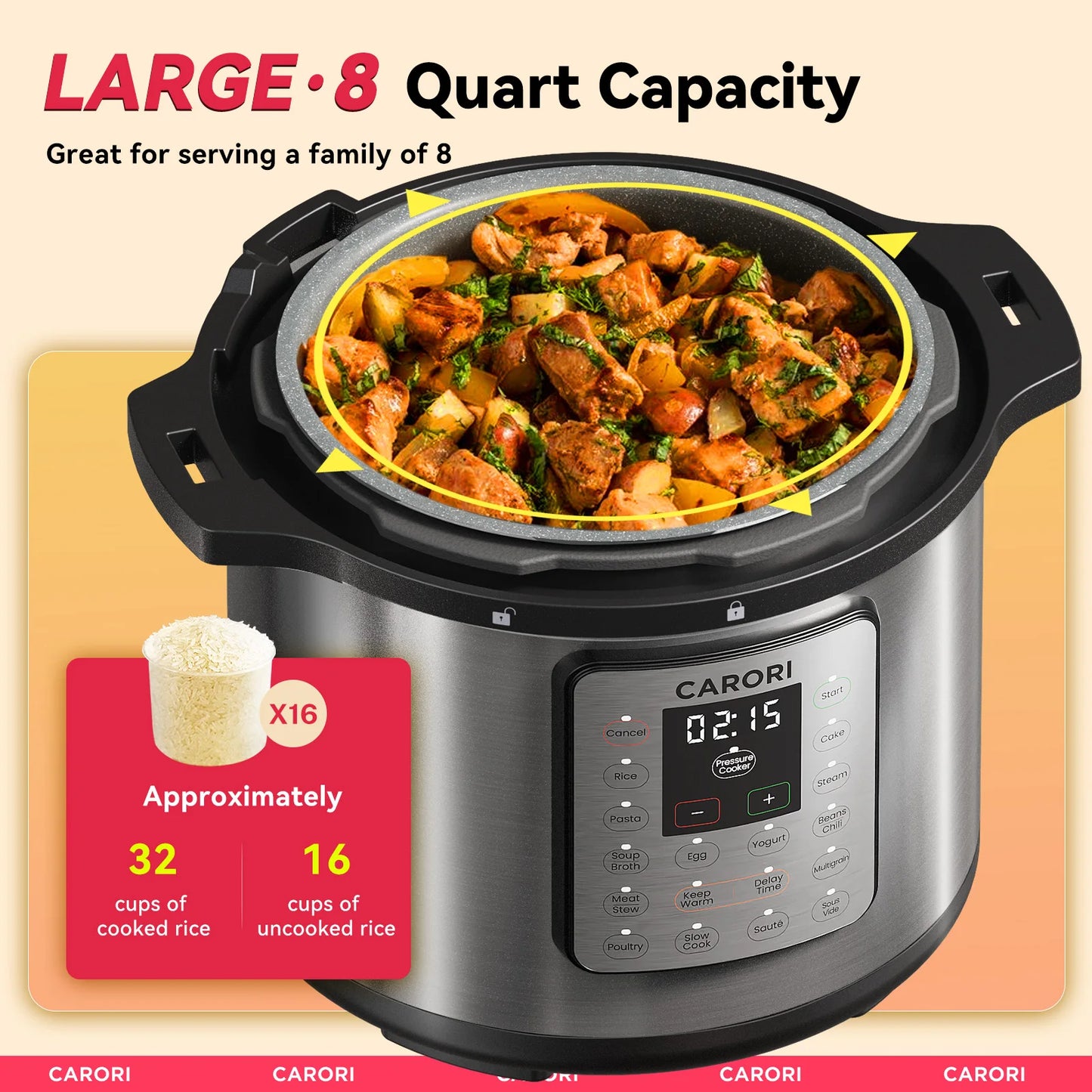 Carori 1200W 12In1 Electric Pressure Cooker With Steamer