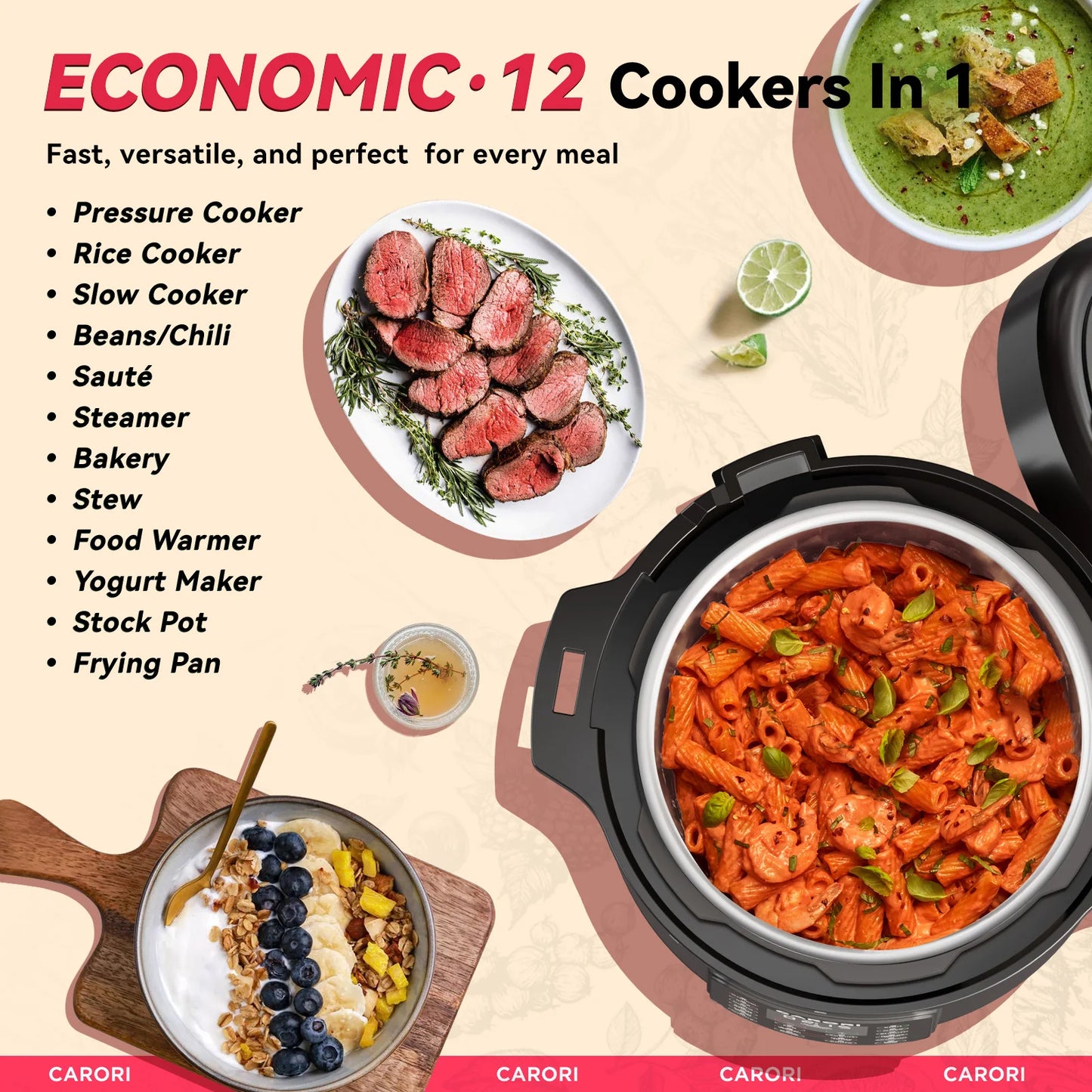 Carori 1200W Electric Pressure Cooker Multi Function Rice Steamer