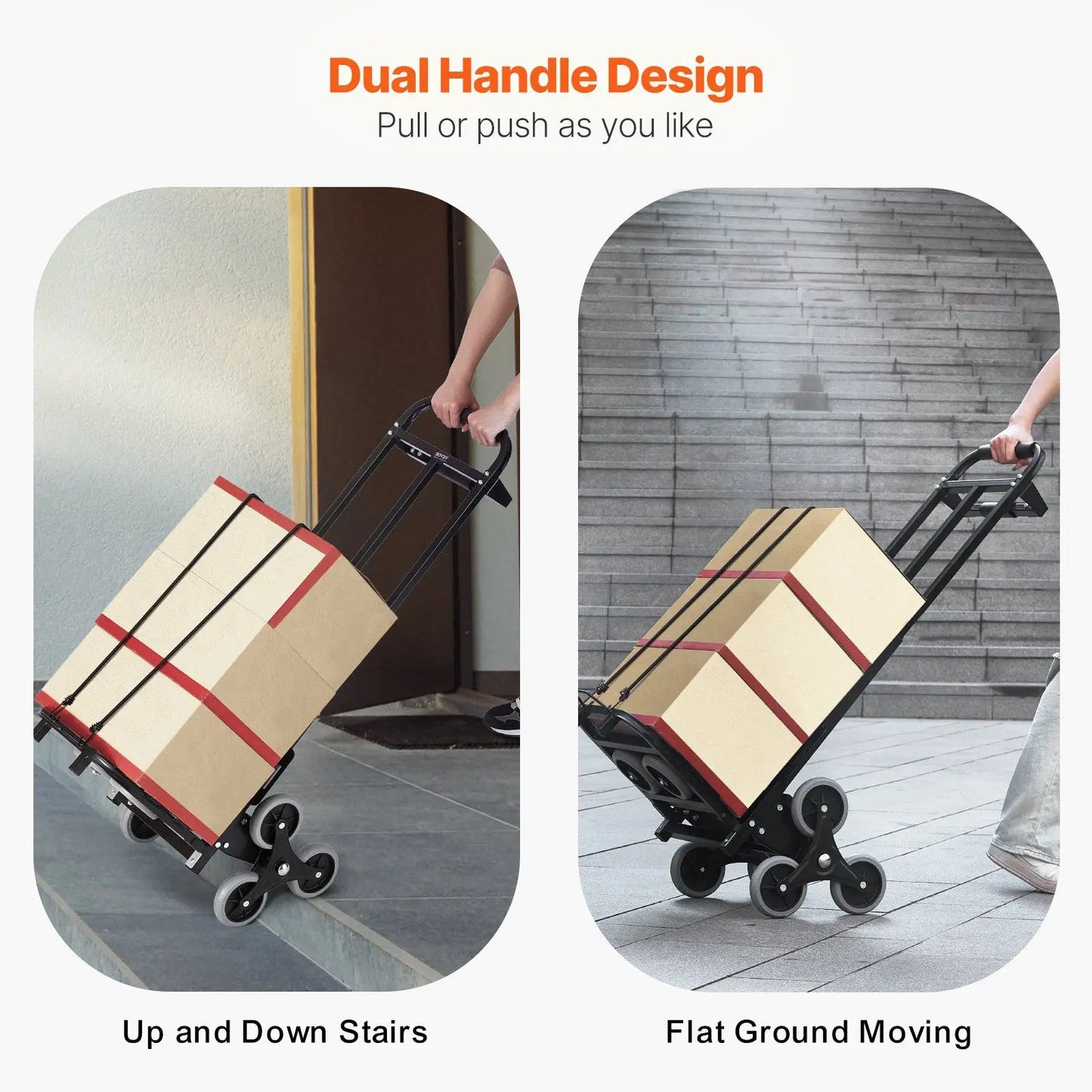 Stair Climbing Cart Heavy Duty Hand Truck Dolly With Adjustable Handle And Six Wheel Folding Design