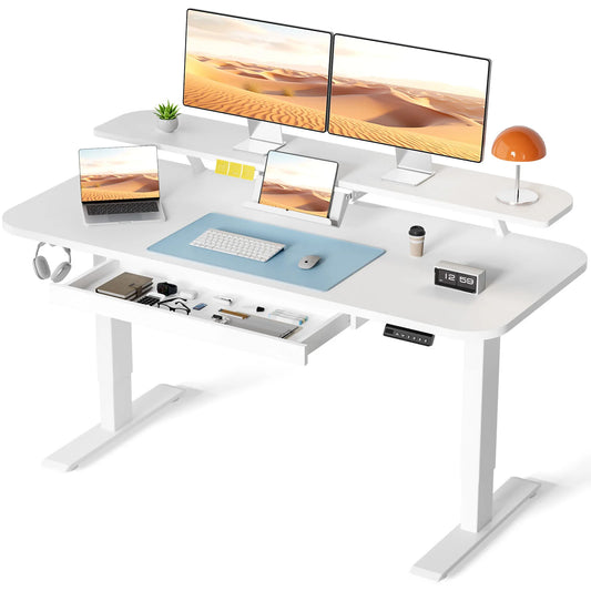 Electric Standing Desk With Drawers Sit Stand Height Adjustable Home Office