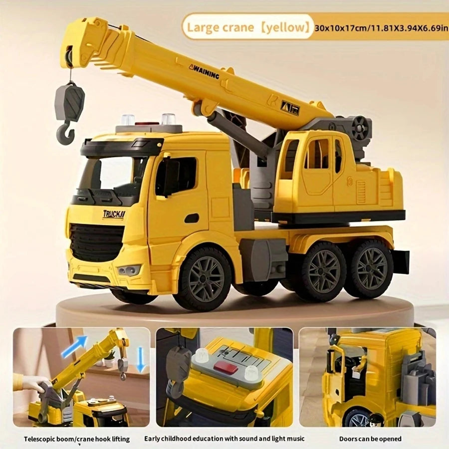 Diecast Construction Crane Truck Toy With Lights And Sounds