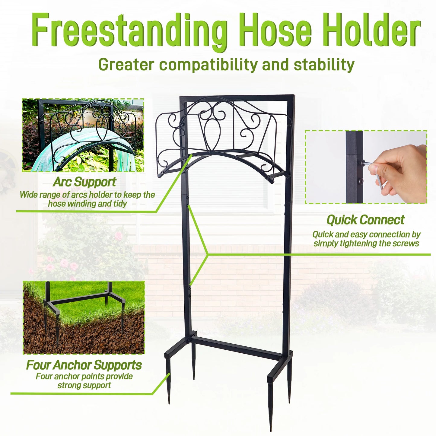 Garden Hose Holder Stand Heavy Duty Metal Freestanding Hose Hanger