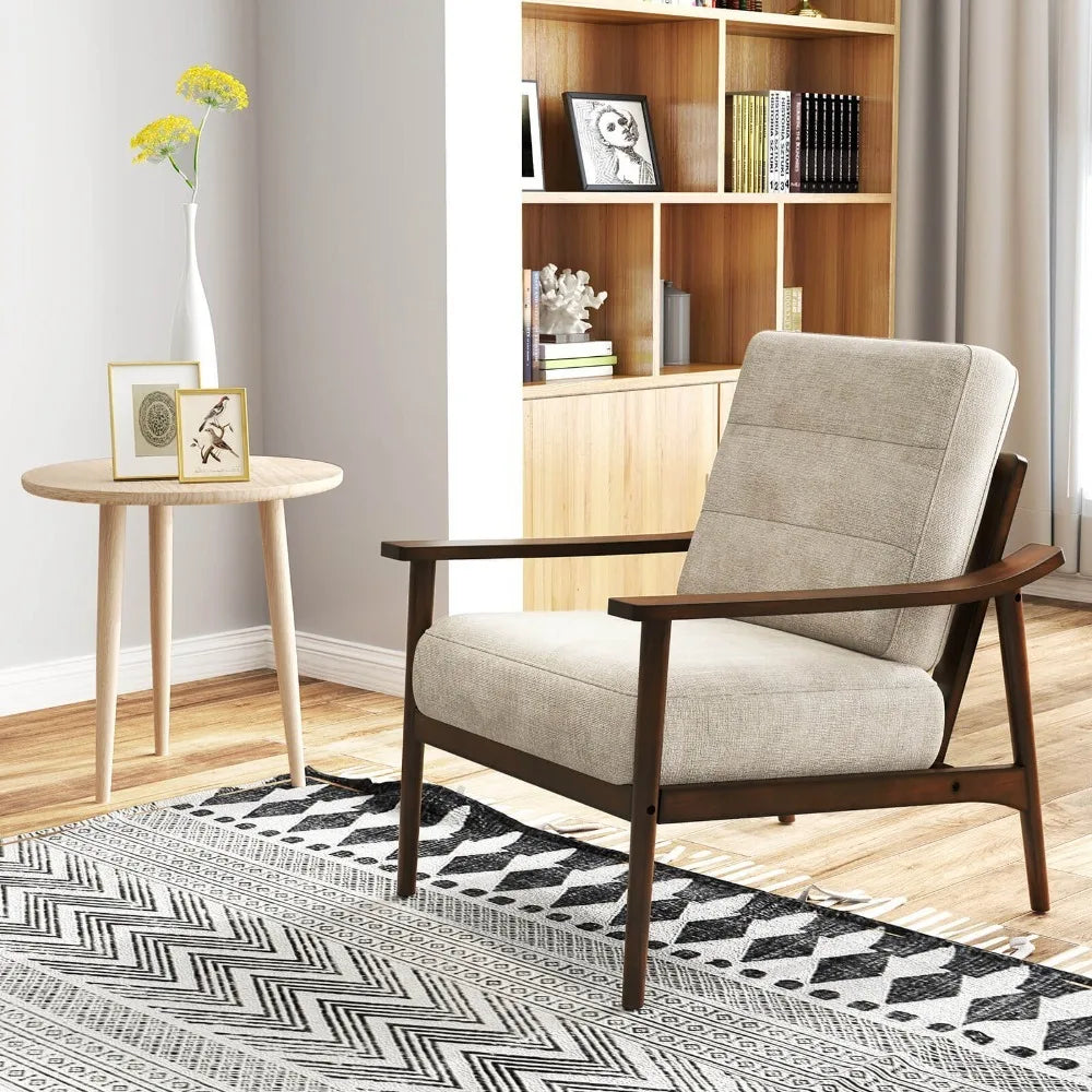 Modern Upholstered Accent Chair With Rubber Wood Armrests