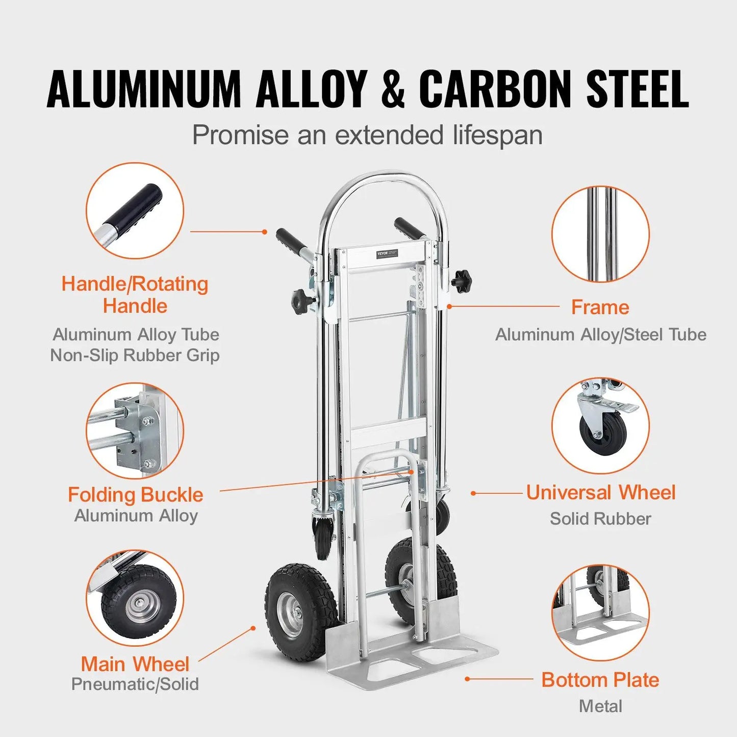 Aluminum Folding Hand Truck 4 In 1 Design 1000 Lbs Capacity Heavy Duty Collapsible Dolly Cart With Rubber Wheels