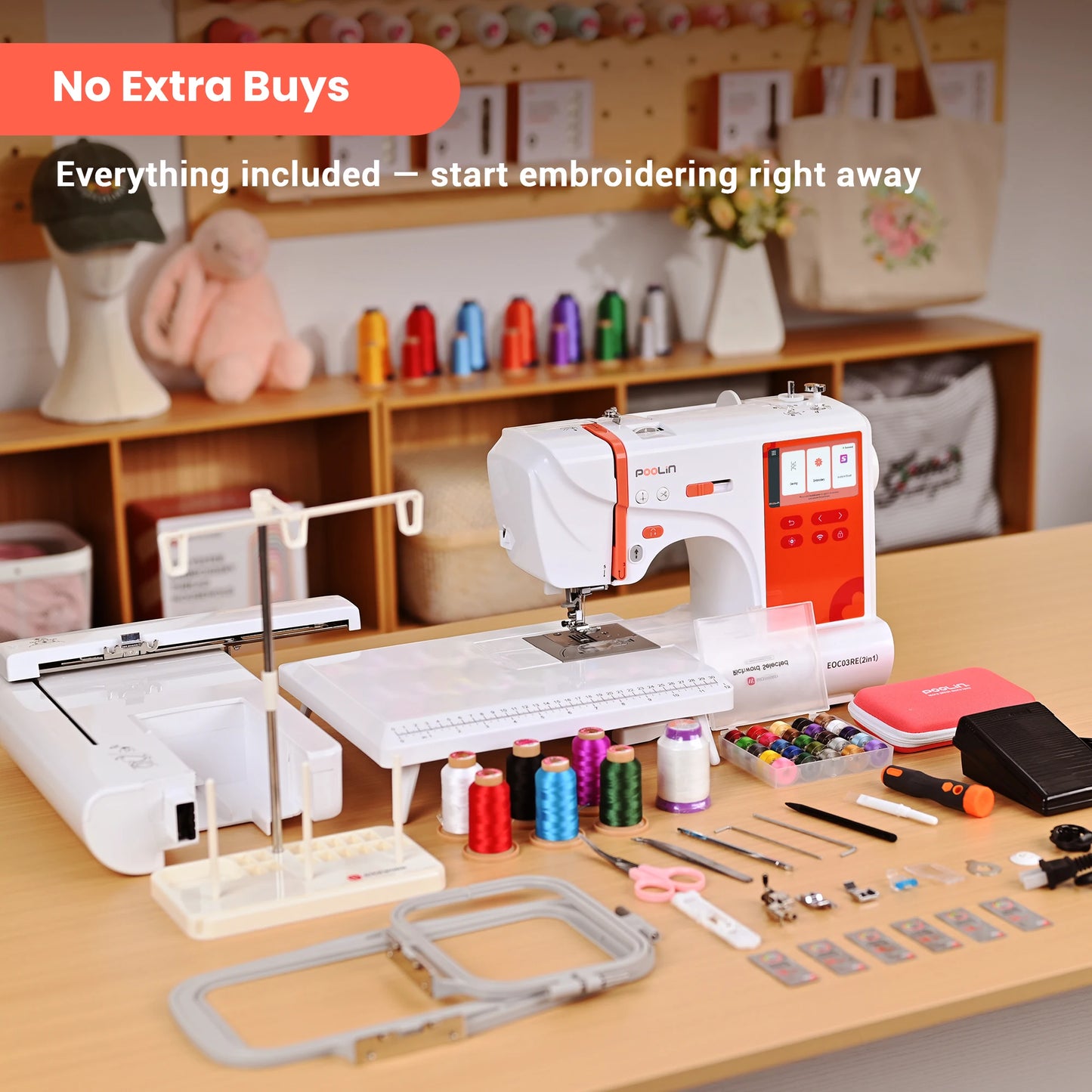 2-in-1 Embroidery and Sewing Machine for Beginners EOC03