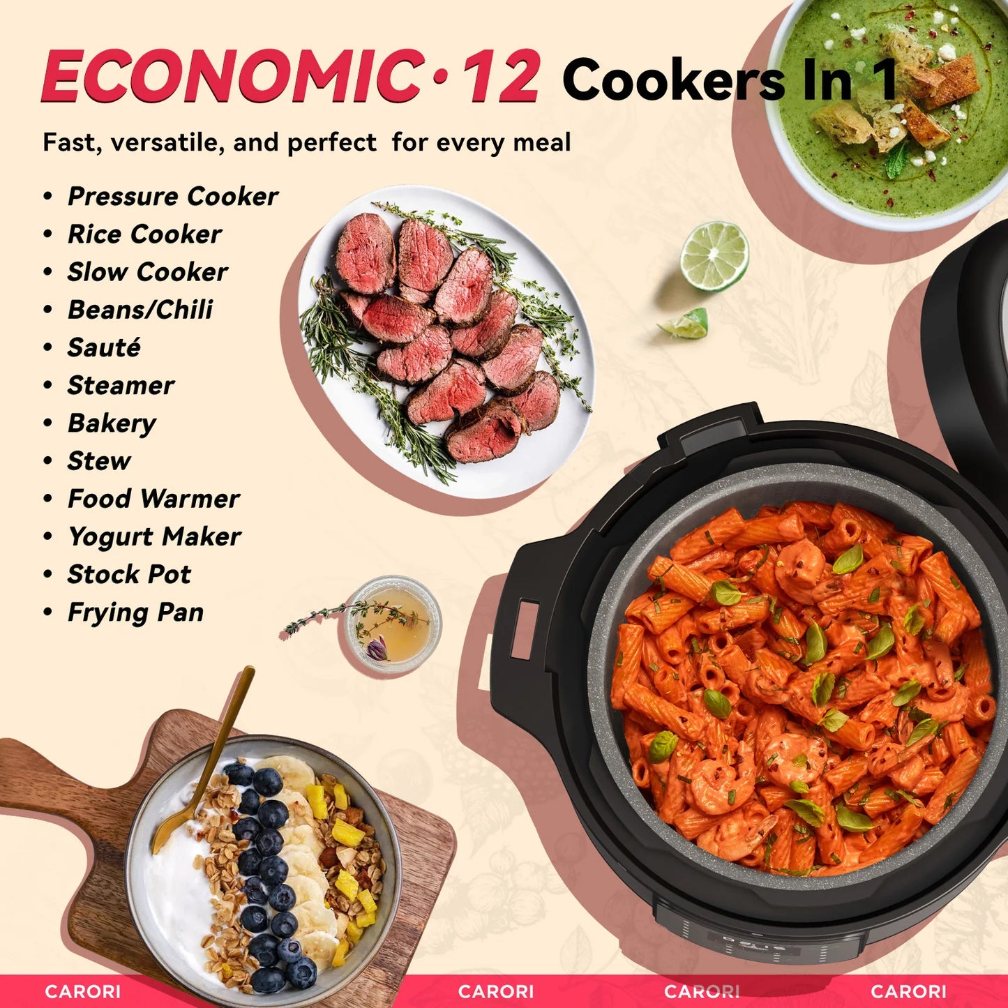 Carori 1200W 12In1 Electric Pressure Cooker With Steamer